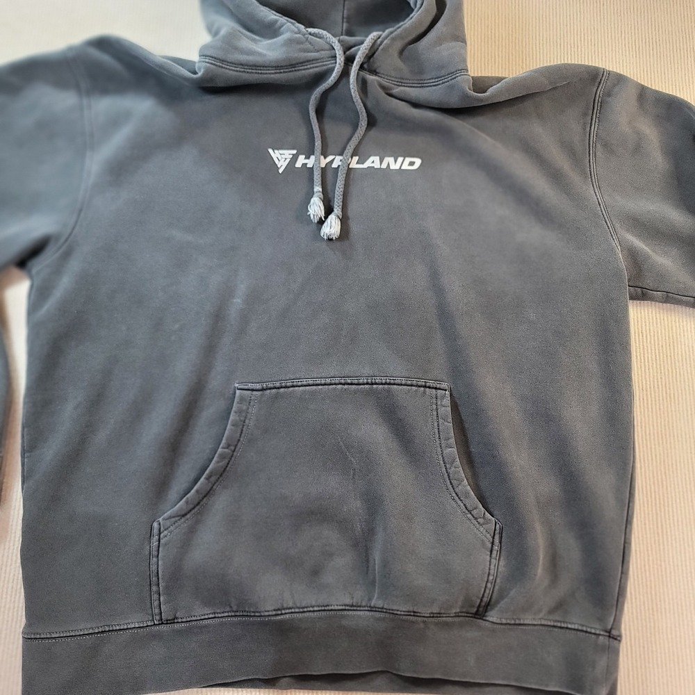 Y2K Hypland gray distressed Hoodie faded Heavy Sweatshirt front logo
